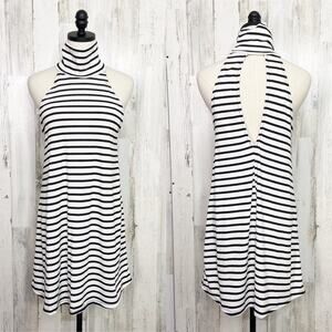 Stella Laguna Beach Striped Turtleneck Swing Dress Black White Vacay Boho Size S